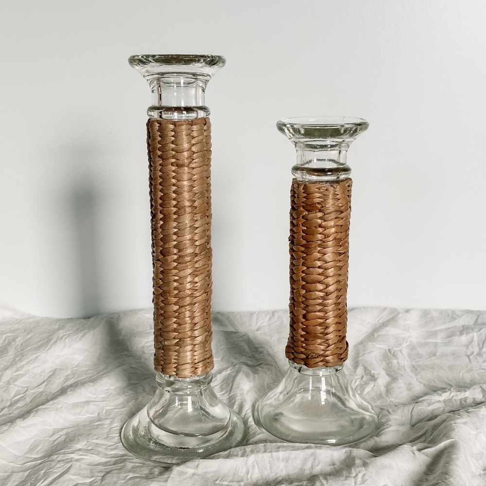 Wrapped glass candle holders bud vases